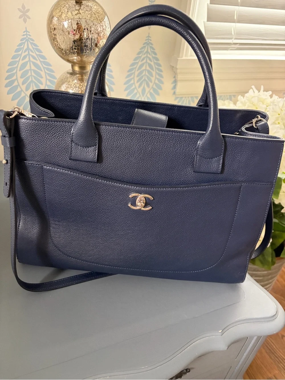 CHANEL Large Neo Executive shopper tote handbag navy blue
